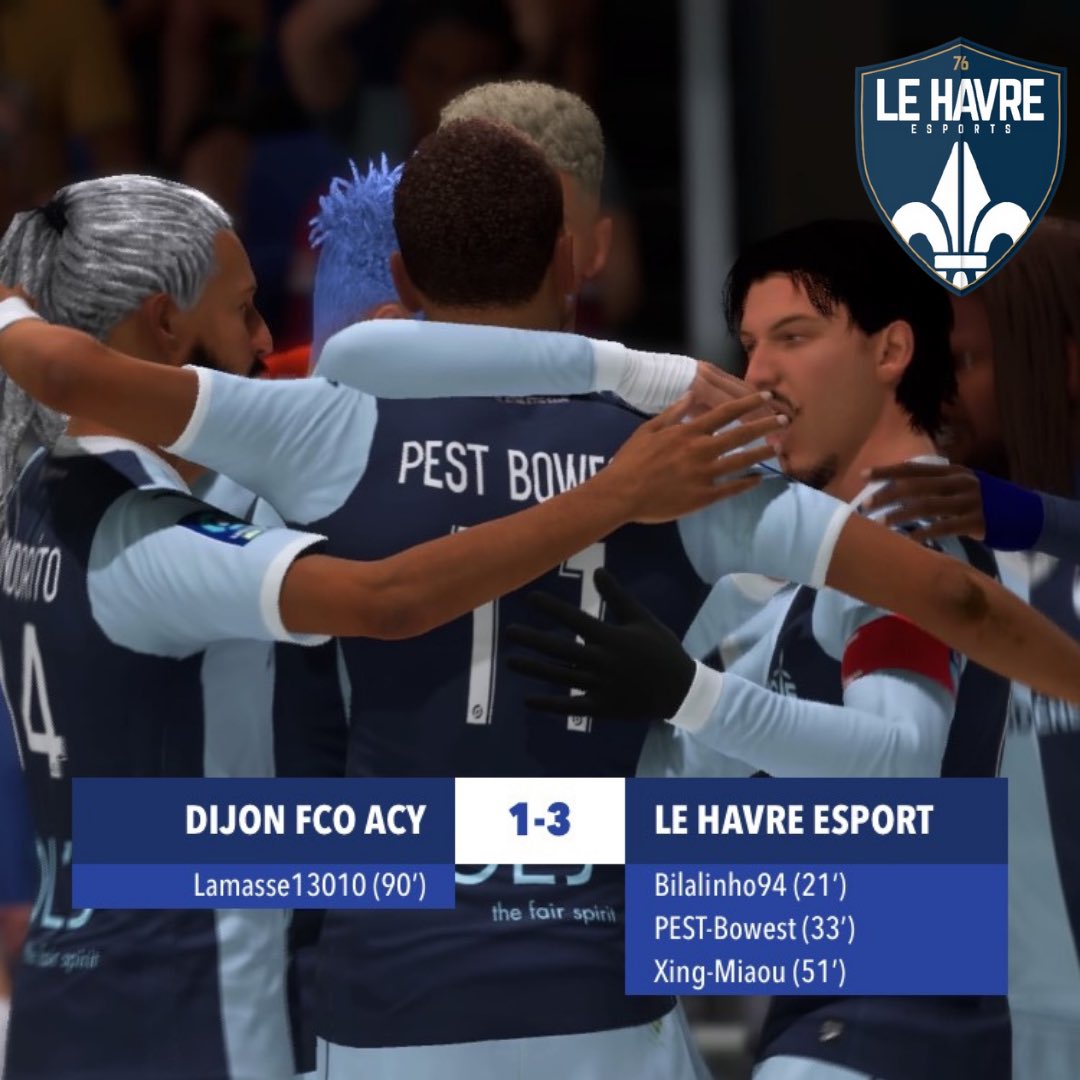 AbyssalxLeHavre's tweet photo. [Résultats eFoot] 

9 points engrangés sur 12 possible jeudi soir pour nos joueurs en L1 @VPGFrance_ ! Bravo à eux, on ne lâche rien 🔵 https://t.co/qOQxWYtacl