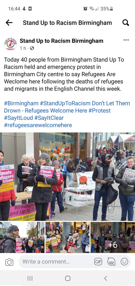 AntiRacismDay's tweet photo. Today 40 people from @sutrbrum held and emergency protest in Birmingham to say #RefugeesWeclome following the deaths in the English Channel this week. #Birmingham #StandUpToRacism Don’t Let Them Drown - Refugees Welcome Here #Protest #SayItLoud #SayItClear #refugeesarewelcomehere https://t.co/G0tkvcGtfp