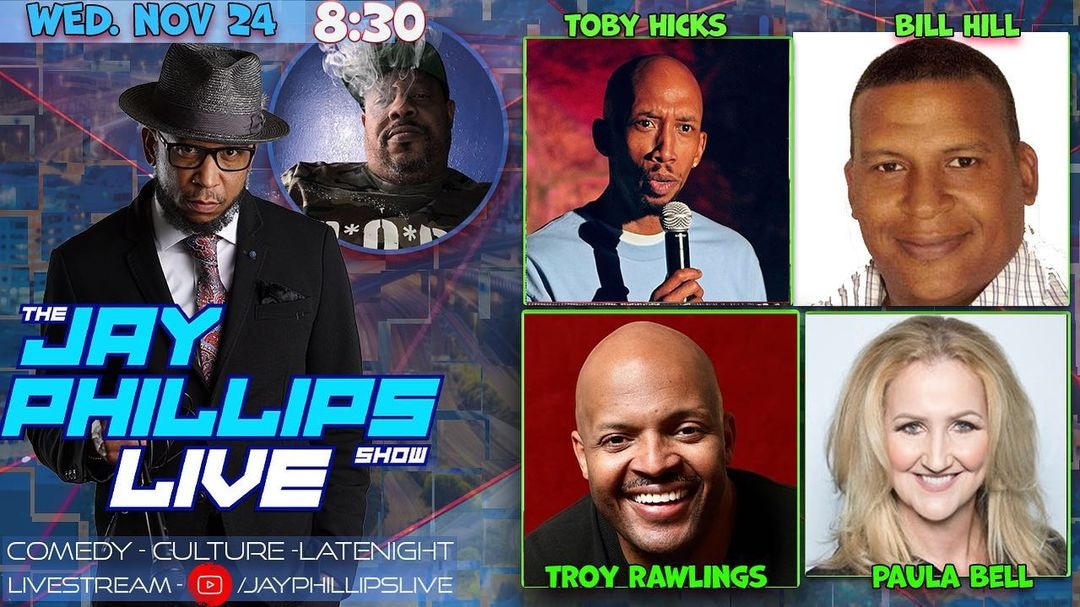MyPRteamATL's tweet photo. @JayPhillipsLive
----------------------------------------
The Jay Phillips Live Show - Late Night MY Way. We have another talented crew joining us on the program. Come join the conversation. 8 PM PST. Link in bio. #JokeSlinger #JayPhillipsLive https://t.co/ErFcp01Y9v