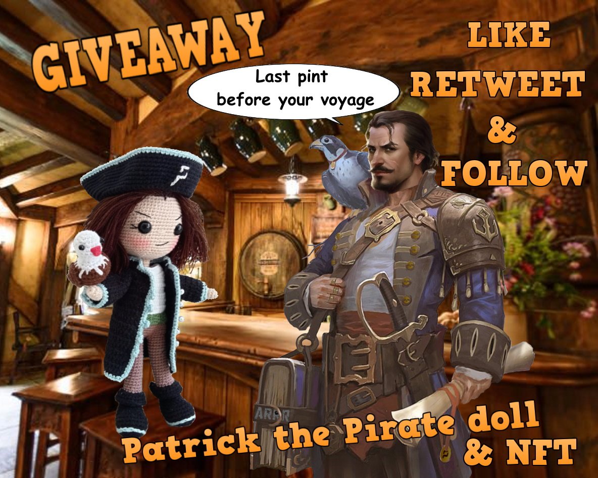 PFriggens's tweet photo. Patrick the Pirate #Amigurumi doll giveaway. 🏴‍☠️🦜

Like, retweet and follow me &amp; @GingerDesigne for your chance to win a unique Patrick the Pirate #ARRRmigurumi doll + Free NFT copy.🏴‍☠️😍👍 

Winner will be announced in 48 hours. 😎👍
#PirateChain 🏴‍☠️ $ARRR #ARRR #Giveaway #NFT https://t.co/4b30dZoA3F