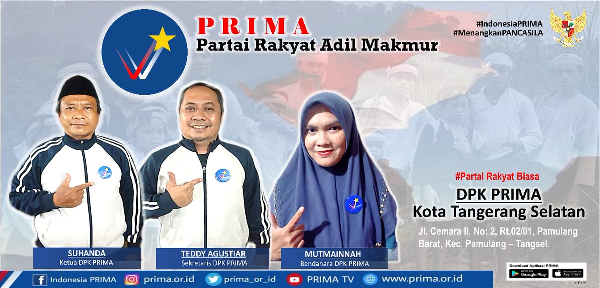 AgustiarTeddy's tweet photo. Siap Menangkan PRIMA menuju 2024 di Kota Tangerang Selatan.

#antioligarki
#partairakyatbiasa
#menangkanPANCASILA https://t.co/a37k4VfrLQ