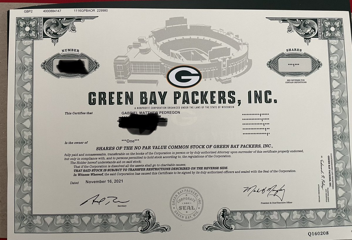 gabe_pedregon's tweet photo. Welp it’s official now #packersstock #PackerOwner #GoPackGo https://t.co/he0NZiSX1u