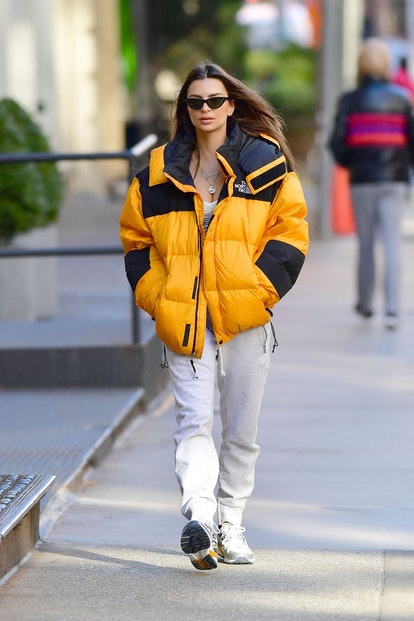 Emily Ratajkowski Red the North Face Oversized Jacket Street Style