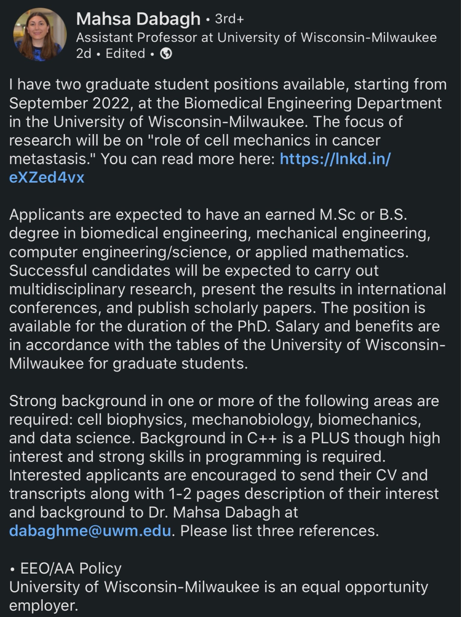 Olájídé 𓃵 on Twitter: "PhD in Biomedical Engineering, UW-Madison Fall 2022  entry 👇 https://t.co/aRgQHnCol0" / Twitter