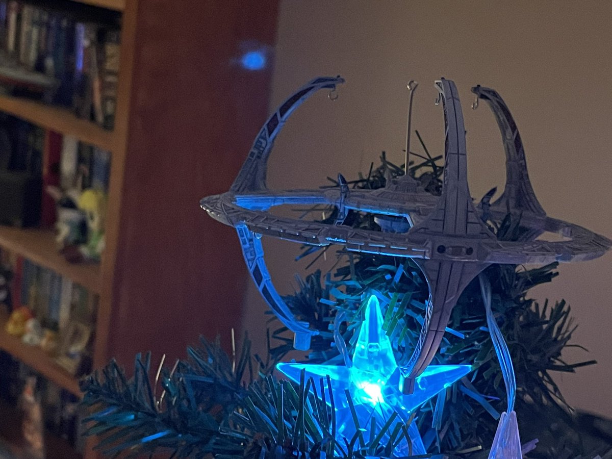 NukeHavoc's tweet photo. The #GeekTree is up. I used DS9 as a tree topper; it seemed most appropriate. https://t.co/h4mXvCssZD