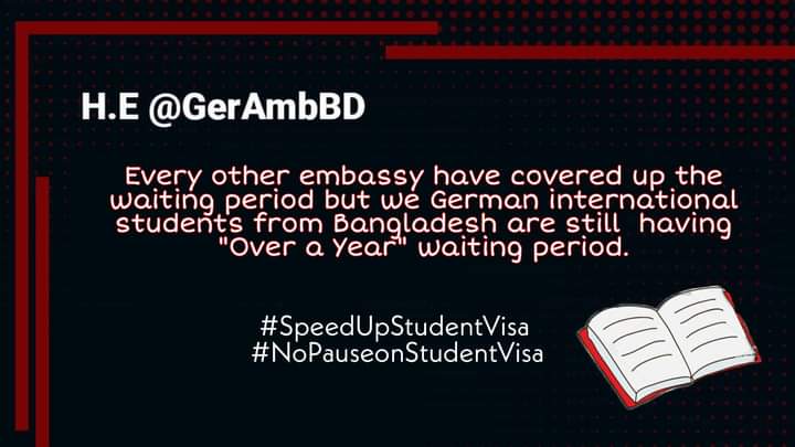 lisannabi343's tweet photo. H.E @GerAmbBD 
Every other embassy have covered up the waiting period but we German international students from Bangladesh are still having "Over a year" waiting period.
#SpeedUpStudentVisa 
#SpeedUpStudentVisa 
#SpeedUpStudentVisa 
#NoPauseonStudentVisa 
@GermanEmbassyBD https://t.co/3JVE8SUUKJ