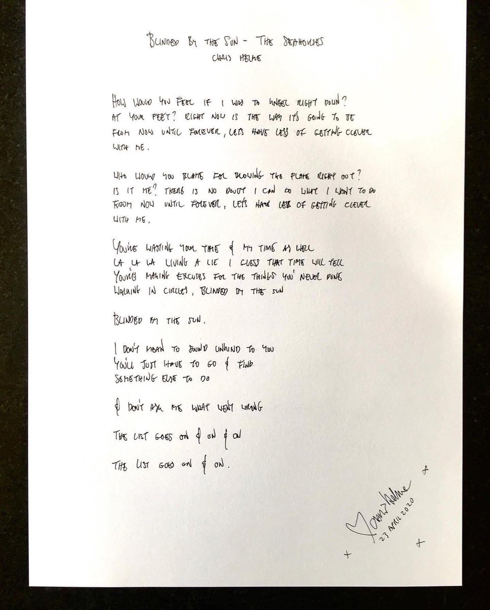 Achy Wristmas!!! 

Hurry up &amp; get your Xmas lyric orders in!

If you’d like any of my hand scribbled lyrics sheets for yourself or a prezzie fer yer bezzie then feel free to email me at

chrishelmewords@gmail.com 

&amp; we’ll have a natter

£45 each on high quality white A3 paper 🌞