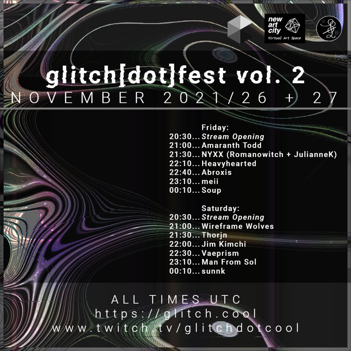 Just over two hours until we go live for day TWO of glitch[dot]fest 2

twitch.tv/glitchdotcool