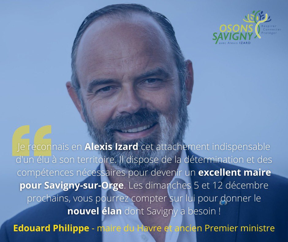 Alexis_IZARD's tweet photo. « Je reconnais en Alexis Izard cet attachement indispensable d'un élu à son territoire. 
[...] Les dimanches 5 et 12 décembre prochain, vous pourrez compter sur lui pour donner le nouvel élan dont Savigny a besoin. » - @EPhilippe_LH 

#municipales2021 https://t.co/WHV1aePMNz