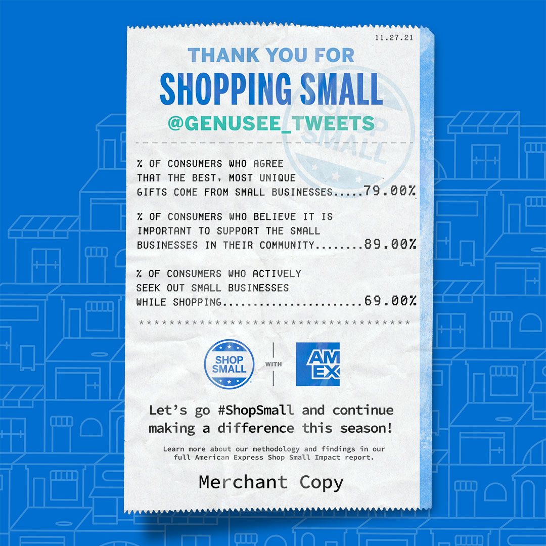<a href="/genusee_tweets/">Genusee</a> <a href="/commabooks810/">commabookstore</a> We love to see small businesses supporting other small businesses! Thank you for your partnership and for being an important part of your community and the #ShopSmall movement! #SmallBizSat