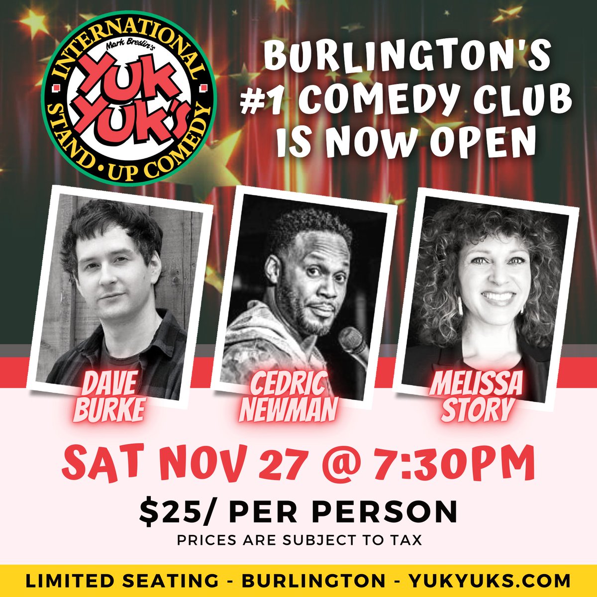 YuksBurlington's tweet photo. From radio to national comedy festivals, Dave Burke's bringing his humorous charm to Yuk Yuk's Burlington TONIGHT. 3 Comics, Ft. CEDRIC NEWMAN &amp; MELISSA STORY. Shows sell out each weekend. Buy tickets today: https://t.co/yutRv0EyqW

#Burlington #Hamilton #DaveBurke #YukYuks https://t.co/zaXUqFkxvA