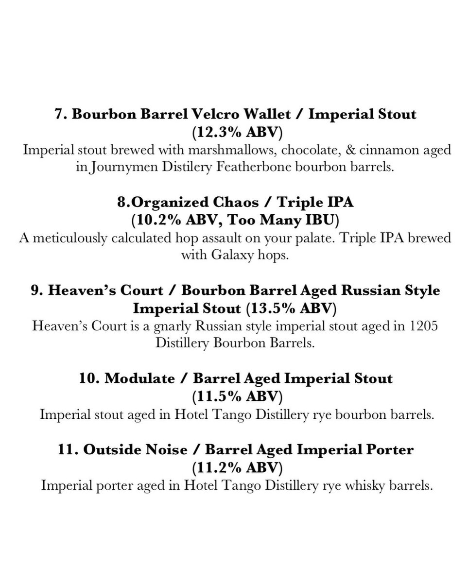 Tap list for this weekend! We’re open 12-7 today &amp; 12-5 Sunday. #dtbrewingco #barrelagedbeers