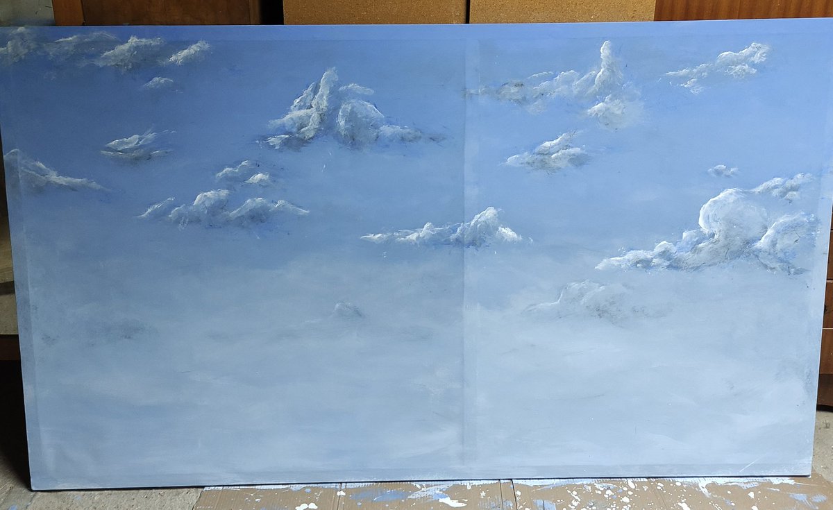 Geneta88's tweet photo. ☁️Píntame un cielo☁️
Lienzo (2m x 1.20m.)
Planes de sábado para un cielo gris, dibujar un cielo azul (con sus nubes, ¡claro!)
No lo decidimos, ¡pero siempre sale el sol!
#siemprebrillaelsol #lorimeyers #cielo #oleo #arte #lienzo #nubesdibujadas #planesdesabado #cieloilustrado https://t.co/iMv9MPtVkb