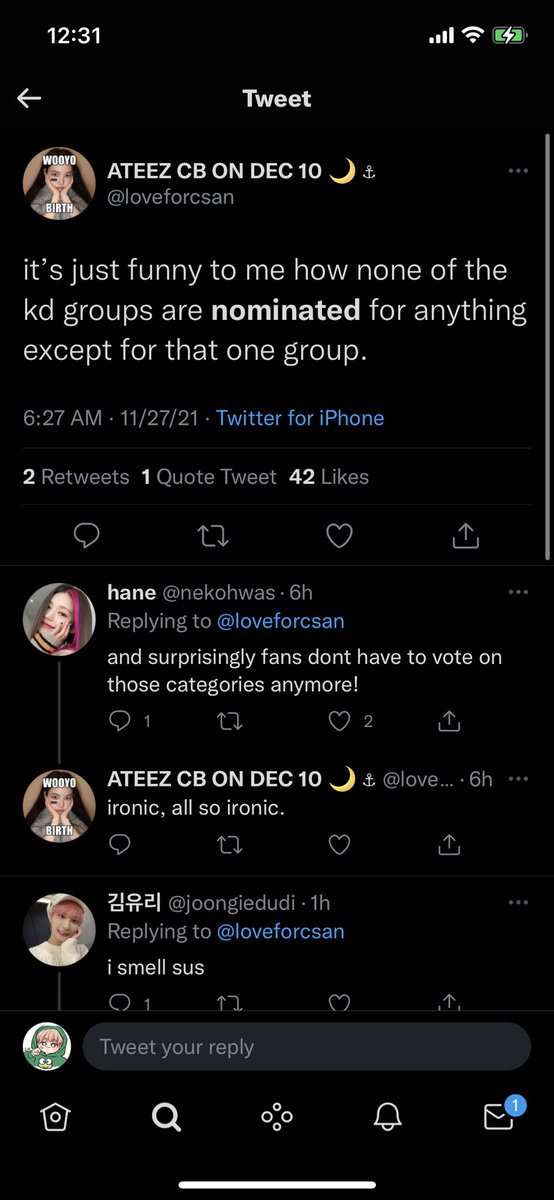 chkchkhan's tweet photo. Well maybe if your faves sold a million sells they would have been nominated, maybe work hard idk what to tell you 😭 https://t.co/mmoTBZBq8w