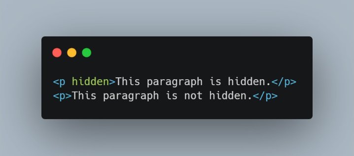 IAyeshaSahar's tweet image. HTML Tip💡

🔷 &amp;lt;hidden&amp;gt;

👉It is a boolean attribute.

👉It can be used to keep a user from seeing an element until some other condition has been met like selecting a checkbox.

👉Then JavaScript can be used to remove the hidden attribute and make it visible.