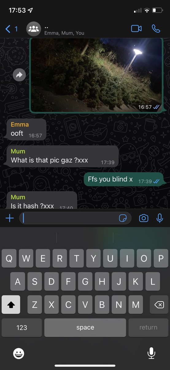 Sent ma mum a pic of a tree that’s fell in ma street cos the wind and she thinks someone’s starting a hash field round the back of the house 😭