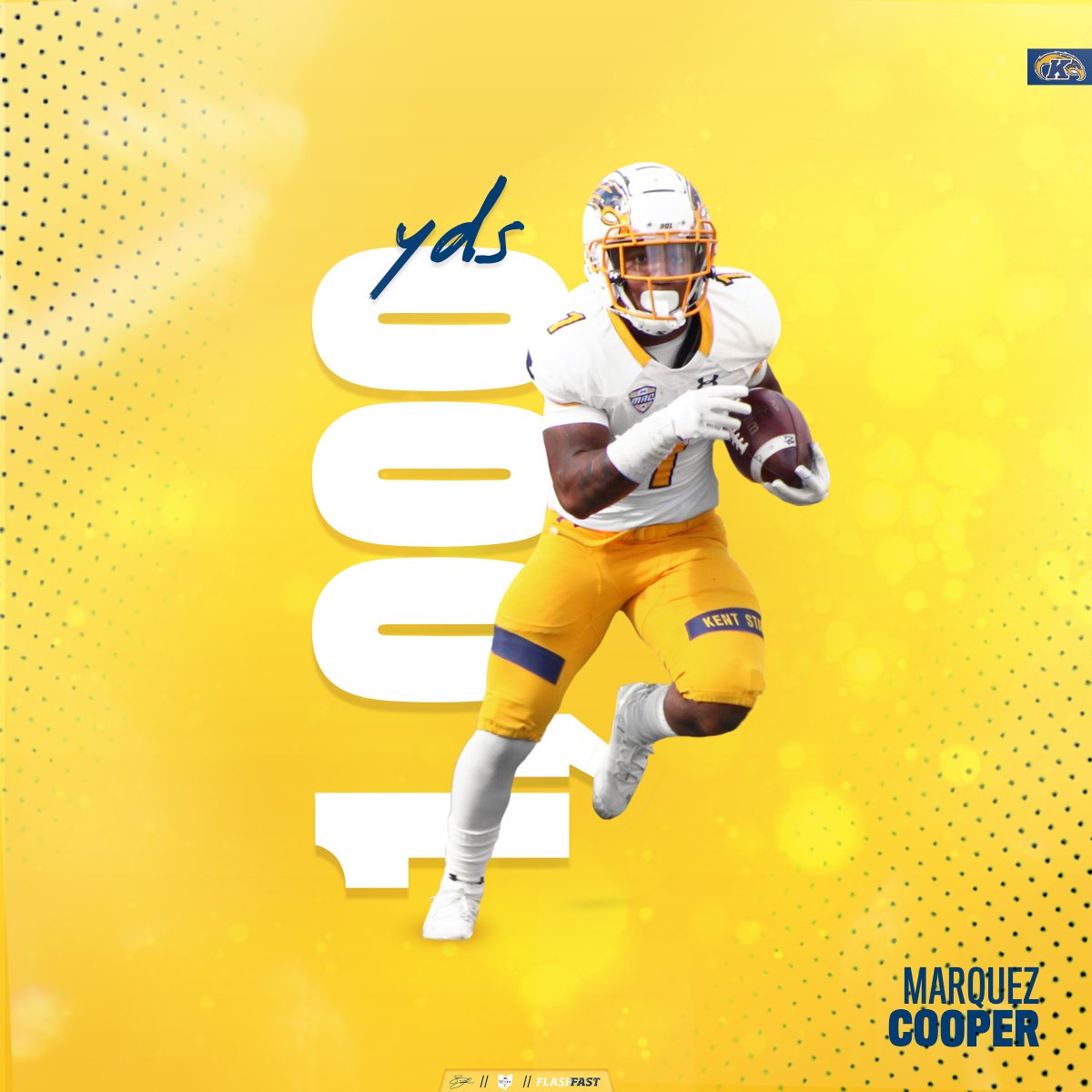 KentStFootball's tweet photo. Congratulations to @quez__15 on crossing 1000 yards for the season! The first Golden Flash to do it since Dri Archer in 2012!
#FlashFAST⚡️| #BeTheAlpha🦅 https://t.co/I5KjNwIRXO
