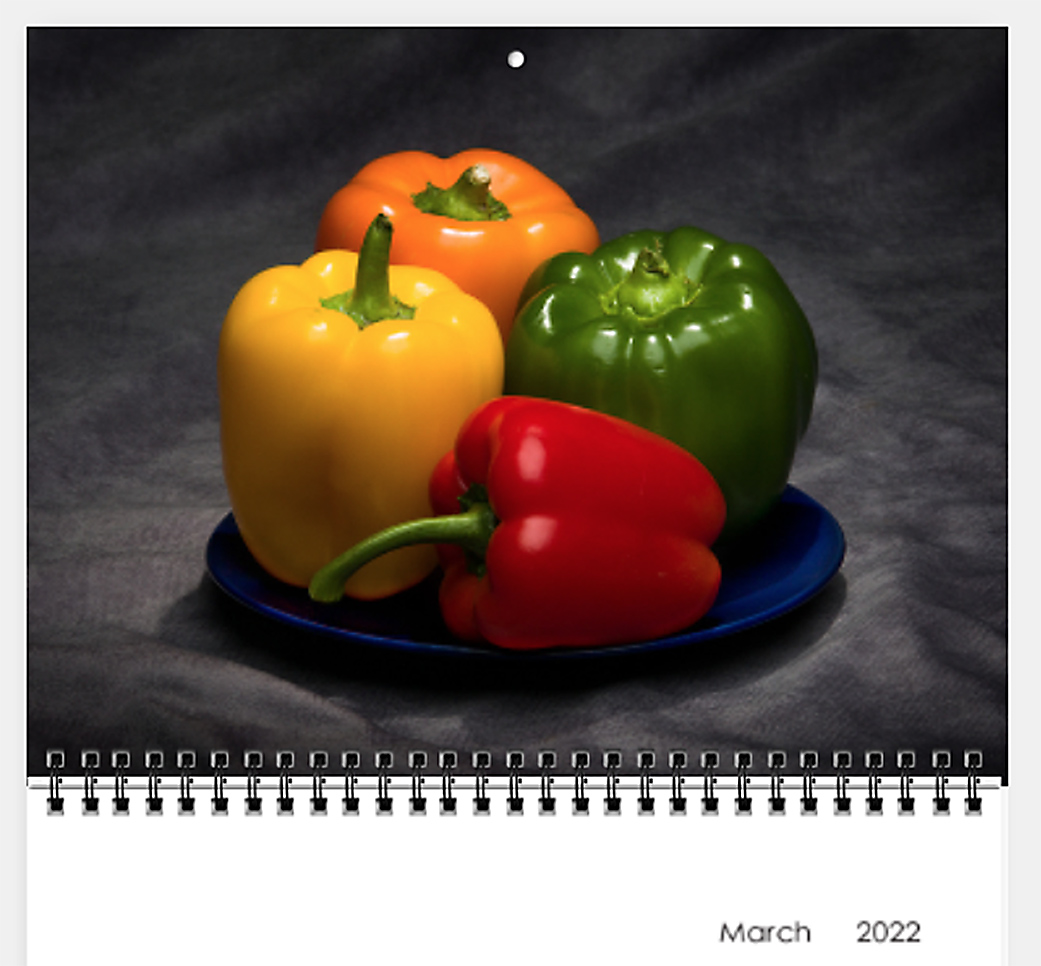 2022 Monthly Calendar - March “Multi-Color Peppers”.  Black Friday Sale (30% off) until the next Tuesday, 11/30.  DM me for more details.
.
.
.
.
#picturesfromlife
#instaart
#stilllifephotography 
#santabarbarachamberofcommerce 
#stilllifephotos 
#2022calendars
#holidaygift