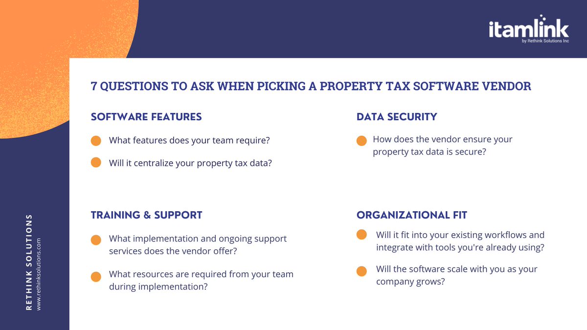 RethinkSolution's tweet photo. Looking to invest in a property tax software solution? 

Read 7 questions to ask when picking a software vendor: 
https://t.co/kWi6DRjvva 

#CRETech #CRE #PropTech #PropertyTaxManagement #PropertyTaxSoftware https://t.co/i4M3FuKlue