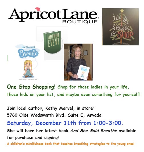 KsmarvelKathy's tweet photo. Mark your calendar! One stop shopping and a book signing all in one spot!!! I’ll have book ready to be signed and gifted to that favorite teacher or kiddo that you know. Stop by and support small businesses on December 11th from 1-3pm.
#andshesaidbreathe #ShopLocal #authorevent https://t.co/KkguJK5mYg