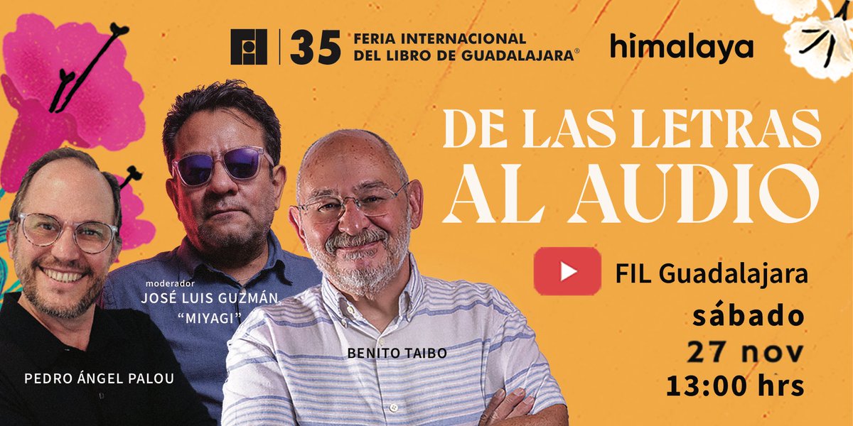 De las letras al audio | Presentaciones de Libros <a href="/FILGuadalajara/">FIL Guadalajara</a>  youtu.be/xTv_NgnwVeI vía <a href="/YouTube/">YouTube</a> <- estamos listos para escuchar a los grandiosos <a href="/pedropalou/">Pedro Palou</a> <a href="/benistofeles/">Benito Taibo</a> y <a href="/FansDeMiyagi/">José Luis Guzmán M.</a>, ¡Acompáñanos en el link!