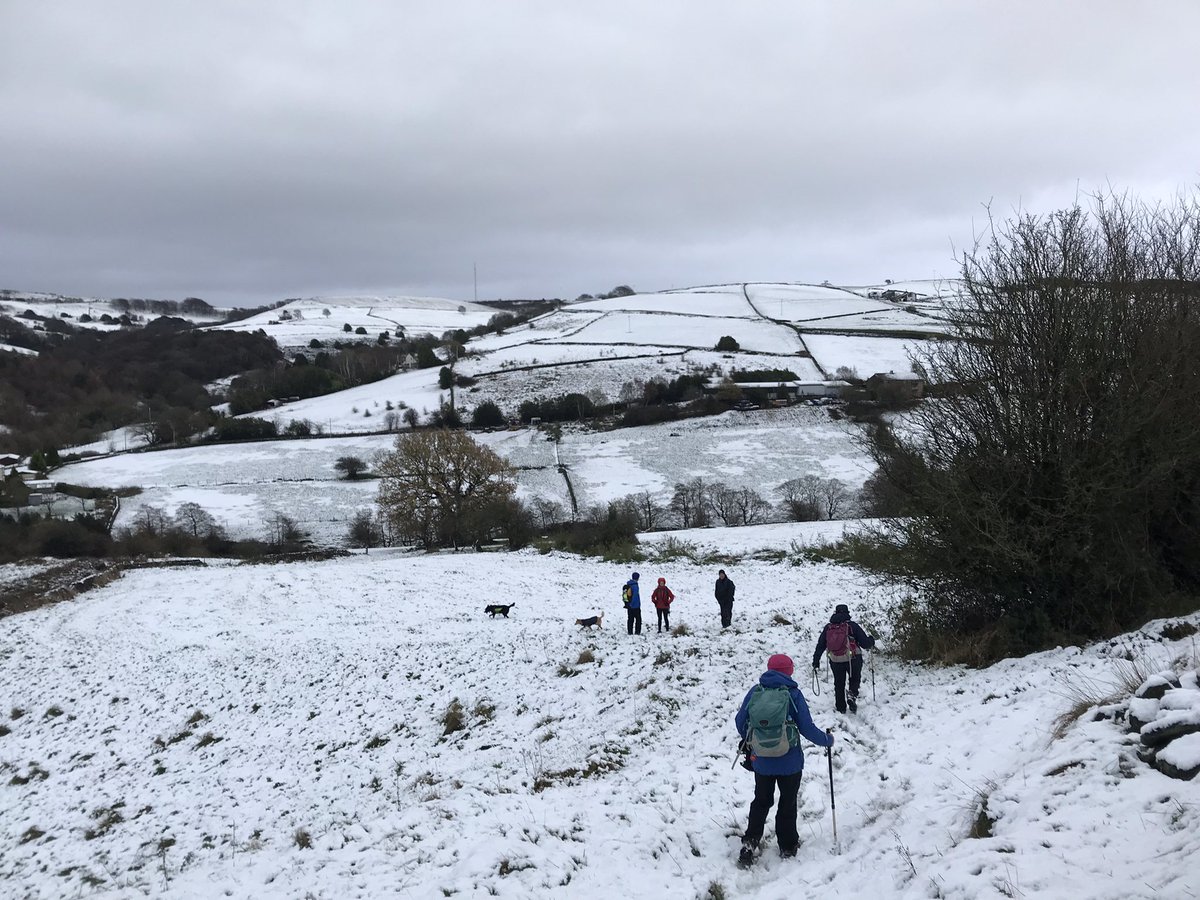 LPenson's tweet photo. Big skies and a blanket of snow were the backdrop to today’s 15 mile hike round the hills of Stainland. Thanks to Calderdale @LDWA1 for organising. https://t.co/BsjXoltSu1