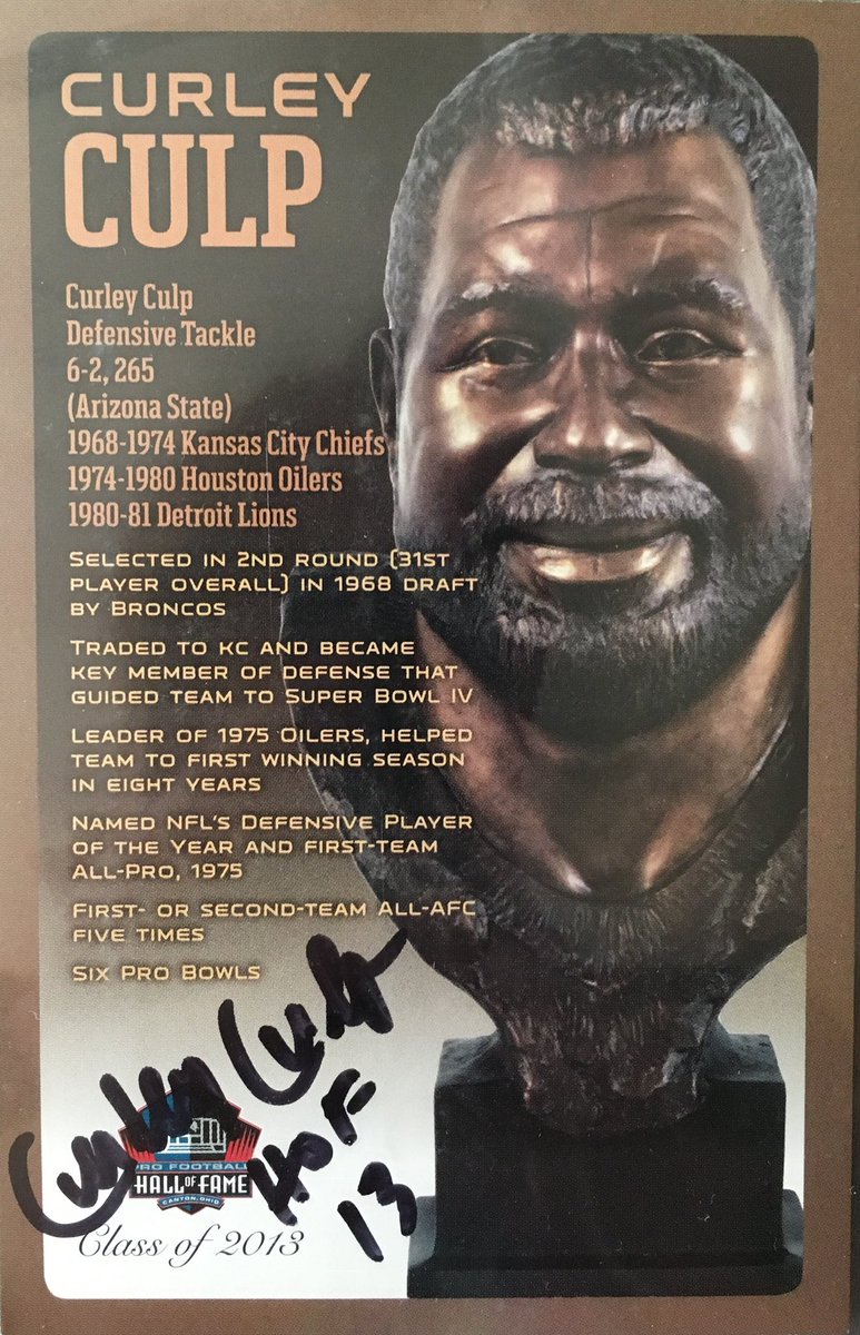StarrsCards's tweet photo. I am saddened to learn that Curley Culp has passed away. He sent me this signed HOF card and HOF postcard waaay back in October 2018. I will forever be thankful for his kindness! #RIP #YouWillBeMissed #CurleyCulp https://t.co/0bV4ke9P36