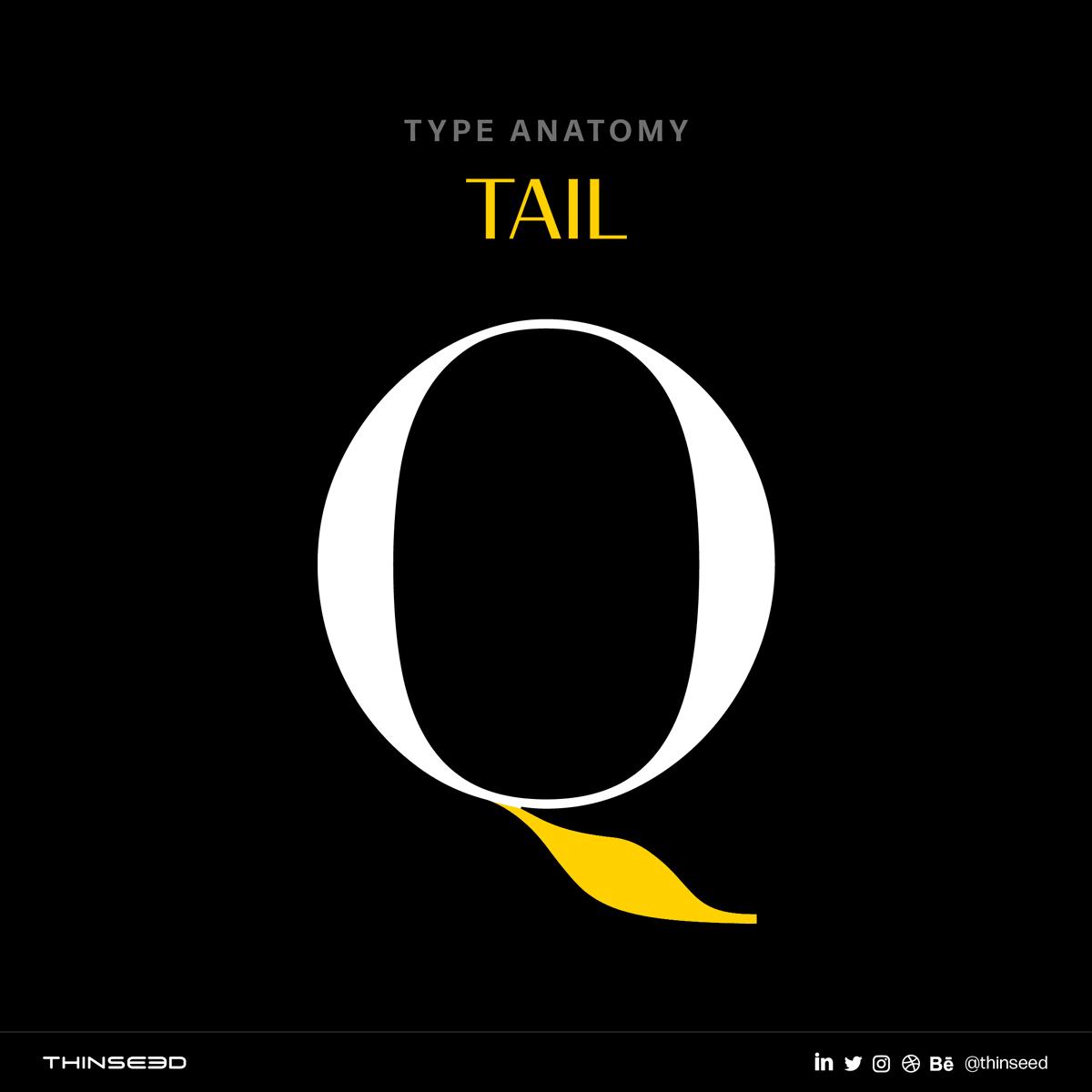 ThinSeed's tweet image. Tail:
A descending, largely decorative stroke.
.
.
.
.
.
#typography #typeanatomy #learnwiththinseed #anatomyoftype