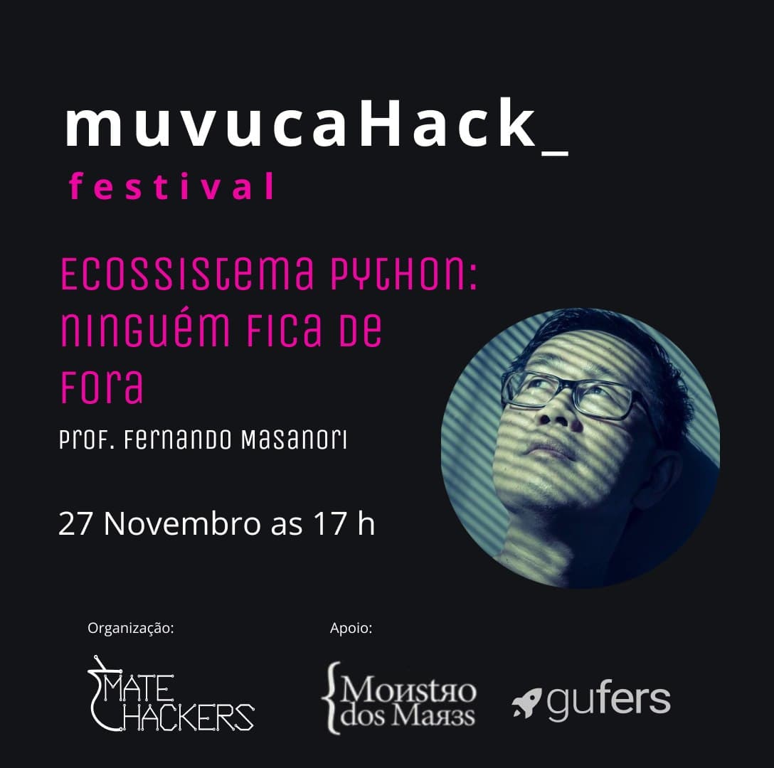 MateHackers's tweet photo. Começando em instantes 'Ecossistema Python: ninguém fica de fora' por Prof. Fernando Masanori @fmasanori https://t.co/rWYCgoWjW9 https://t.co/zKLarSvFIR
