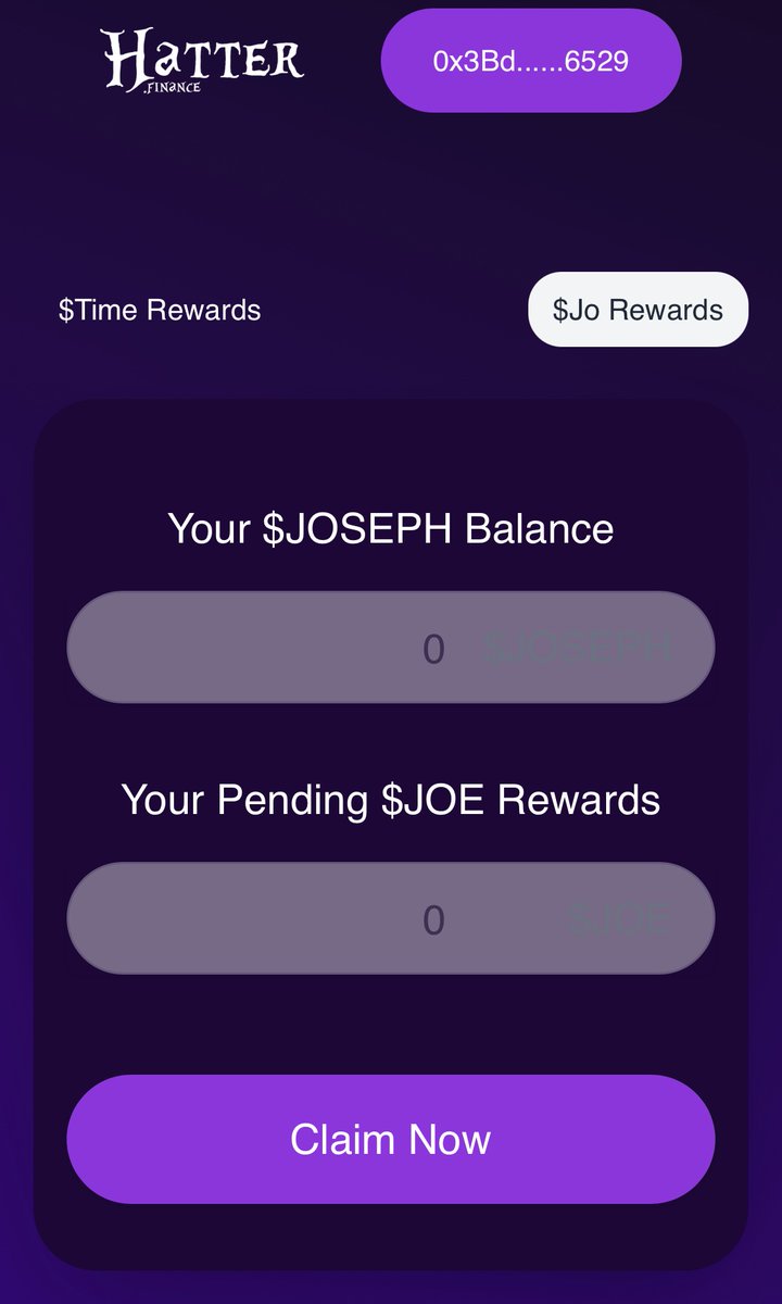 Check out your dashboards! We spy $Joseph! You can now check your pending $Time and $Joseph rewards simultaneously from the dashboard. 

$Hatter $Joseph $Time $Avax
#AVAX