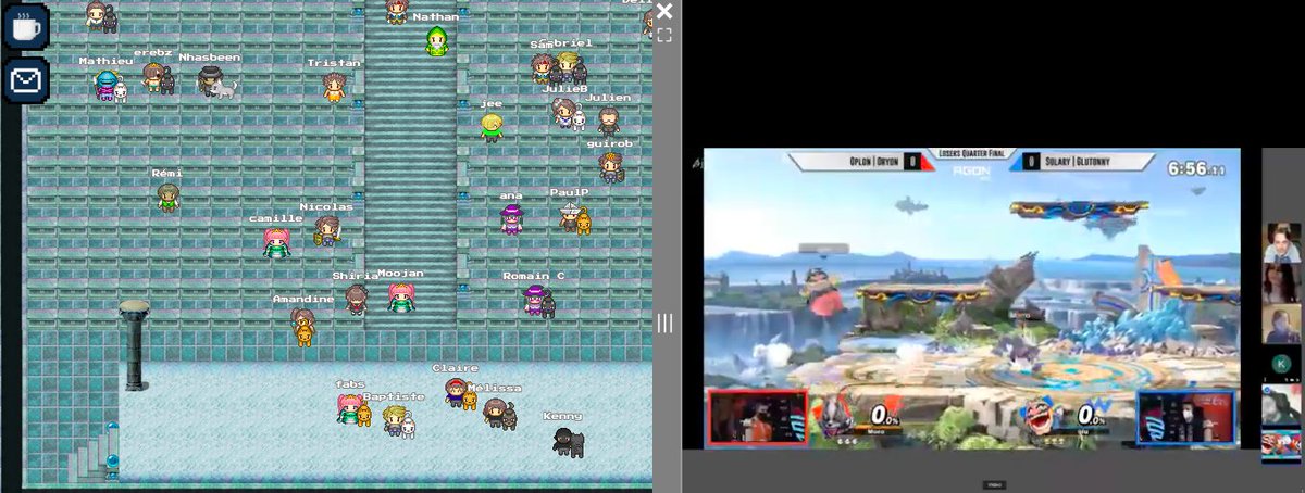 BeMyAppFR's tweet photo. Les participants découvrent le Show Match officiel de l’équipe @TeamOplon sur Super Smash Bros commenté par Baptiste, Claire côté Oplon et Fabien côté @Sogetifr aux #SogetiBlueXGames! Rejoignez-nous maintenant sur @Workadventure_ ! https://t.co/xq58gpFHBH