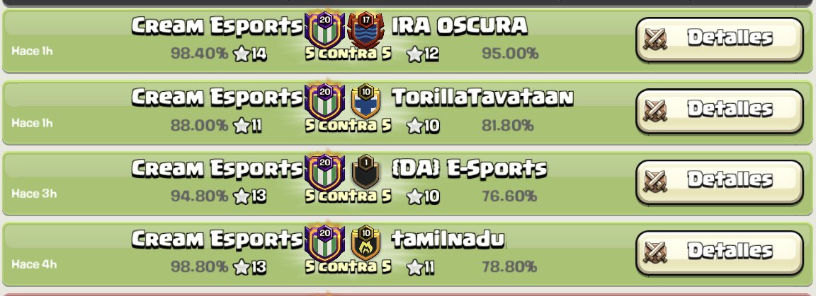 Juan1980RL's tweet photo. ¡Maratón de guerras esta tarde! 

Trabajo intenso el que nos tocó hacer hoy. Al final conseguimos el objetivo, clasificar para la @iTzuDL . Terminamos satisfechos del rendimiento dado 💪🏼

GG to all our rivals 🤝 @Tori_CoC @BeneluxCoc 

Seguimos trabajando 😄
#ComoBalasDeCañón 💚 https://t.co/ptqsthnuFA