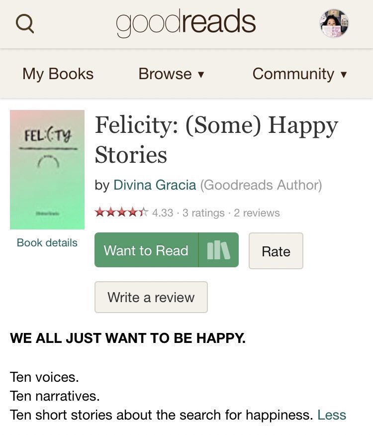lildrlngwrites's tweet photo. @luckychan Hello! Apologies for the random reply but you might be interested in my self-published anthology of short stories about the search for happiness (contemporary fiction).

Release Date: Dec 02

Signed Copy: 290php
Electronic Copy: 180php (via DM)

Link: https://t.co/tSOLaVByr4 https://t.co/J4AiY2wkHp