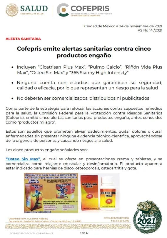 SaludGobPue's tweet photo. #AlertaSanitaria ⚠️ contra cinco productos engaño, por representar un riesgo para la salud:
 
1⃣ Riñon Max Plus
2⃣ Cicatrisan Plus Max
3⃣ Osteo Sin Max
4⃣ Pulmo Calcio
5⃣ 365 SKINNY High Intensity

Infórmate 💻 https://t.co/tezJalvRMV https://t.co/iUHTNAYMBu