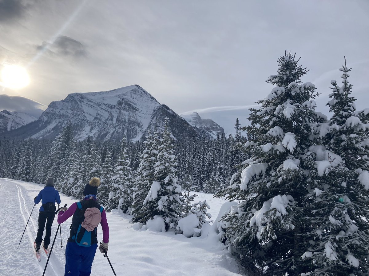 ViSandford's tweet photo. A fun way to spend a snowy Saturday with my #Canmore friends. Lake Louise 1A ski. https://t.co/q15zibCRQA
