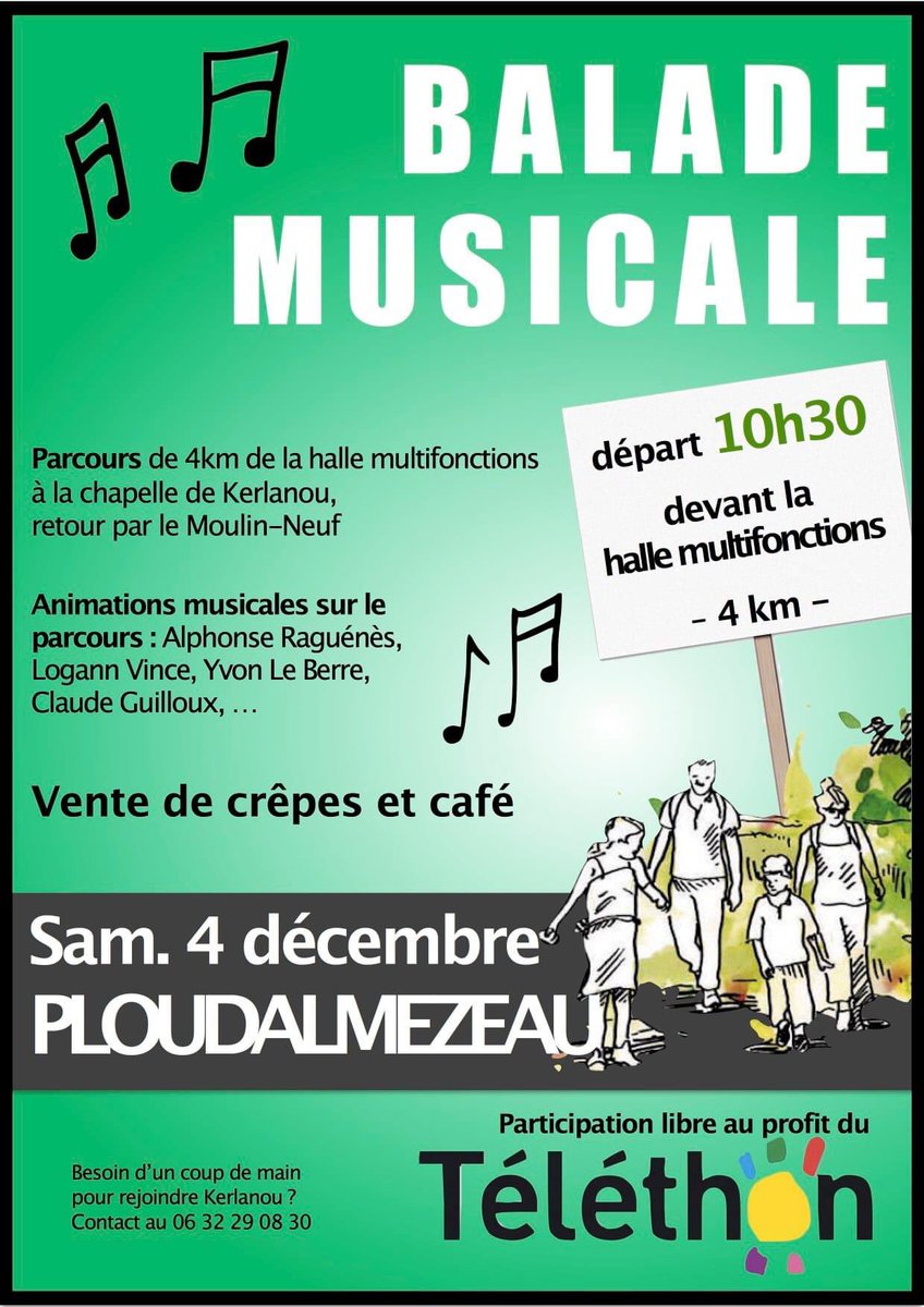 Une « balade musicale », samedi prochain à #Ploudalmézeau, au profit du #Téléthon ⤵️