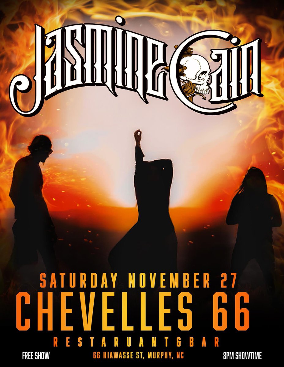jasminecainrock's tweet photo. Tonight!!! Here we go, baby! Our last show of the year in North Carolina at Chevelle's 66 in Murphy, NC. Showtime 8pm!! Come early to grab tables! We'll see you tonight. #ontheroadwithjasminecain #R2V2 #ComingInHot #rockband #rockmusic #rockshow #livemusic #concert #FREE #NoCover https://t.co/Xymm1E5Jwy