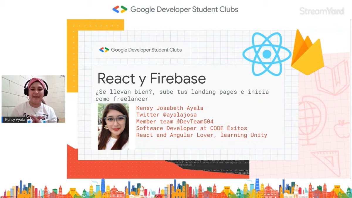 GdscLatam's tweet photo. En este momento @AyalaJosa con React y Firebase, ¿Se llevan bien?, sube tus landing pages e inicia como freelancer
#GDSCLatamConference https://t.co/BgGsvC5Ptu