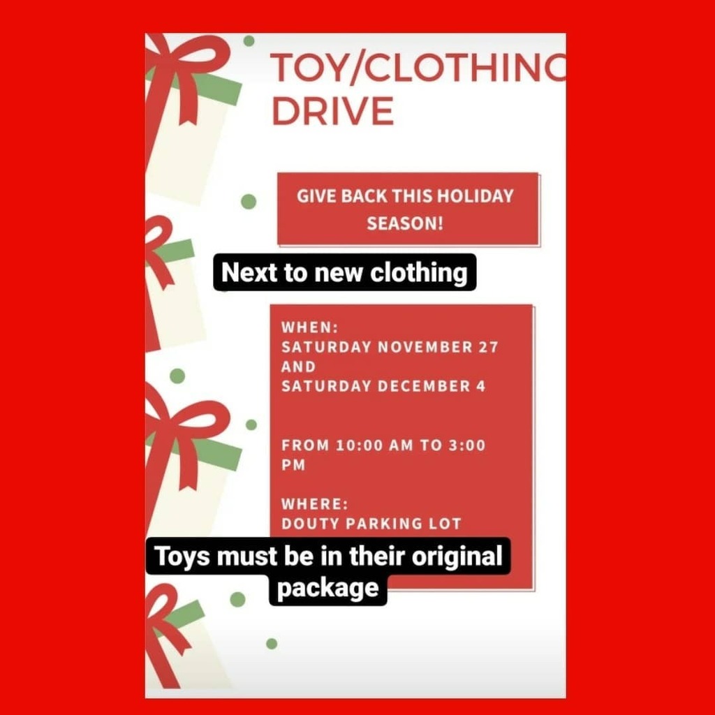 HanfordHS's tweet photo. ASB Clothing and Toy Drive
We are looking for next to new clothing donations and toys that are in packages for Toys for Tots!! We will be in HHS Douty parking lot from 10am to 3pm November 27 and December 4
#wearebullpups #hhsasb #hhsgivesback https://t.co/eEY6uuwnrE