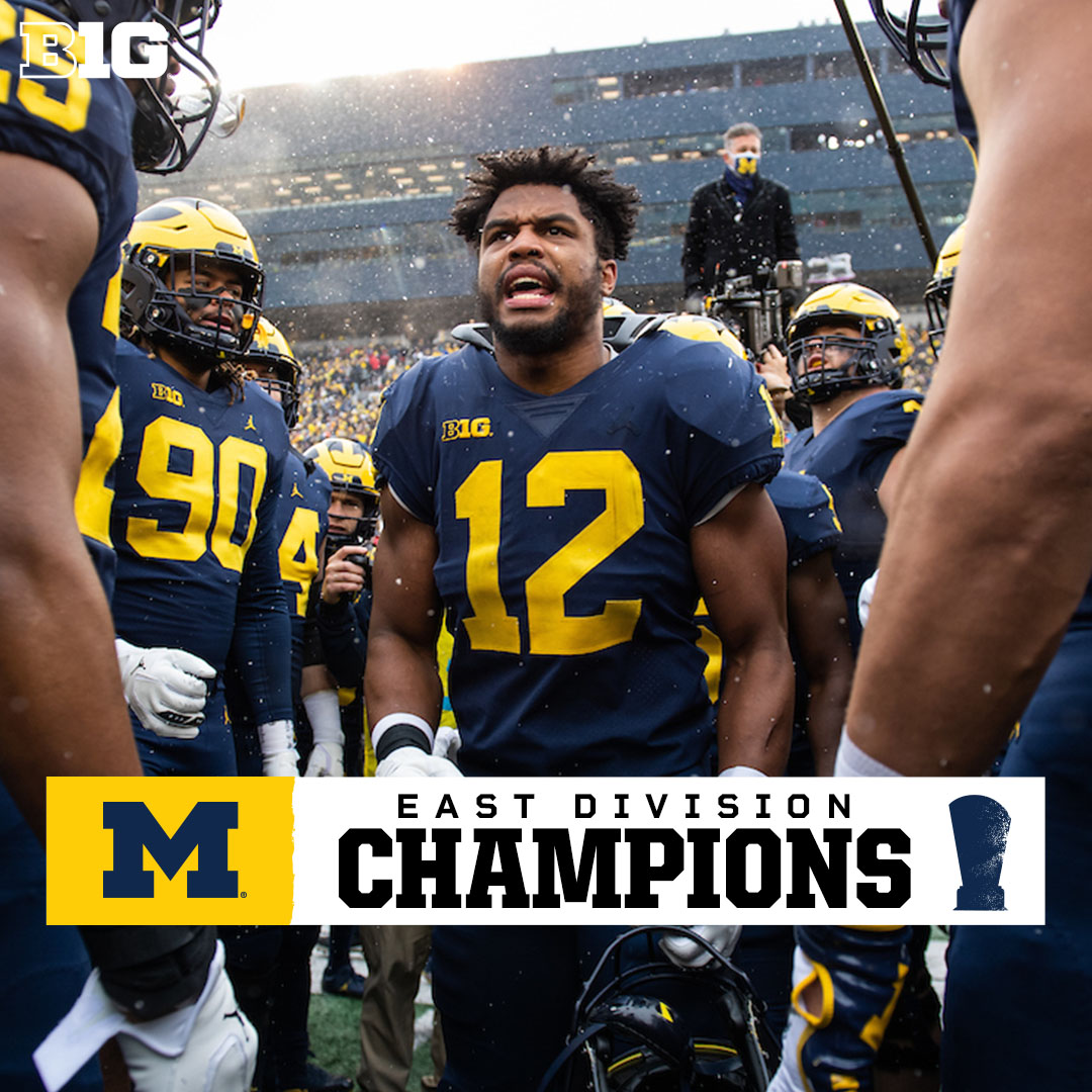 B1Gfootball's tweet photo. 𝗦𝗲𝗲 𝘆𝗼𝘂 𝗶𝗻 𝗜𝗻𝗱𝘆, 𝗪𝗼𝗹𝘃𝗲𝗿𝗶𝗻𝗲𝘀!

@UMichFootball earns a berth into #B1GFCG 𝘢𝘯𝘥 a share of the East Division title https://t.co/guKKUDjIQ8 https://t.co/hlMAMQ2nhp
