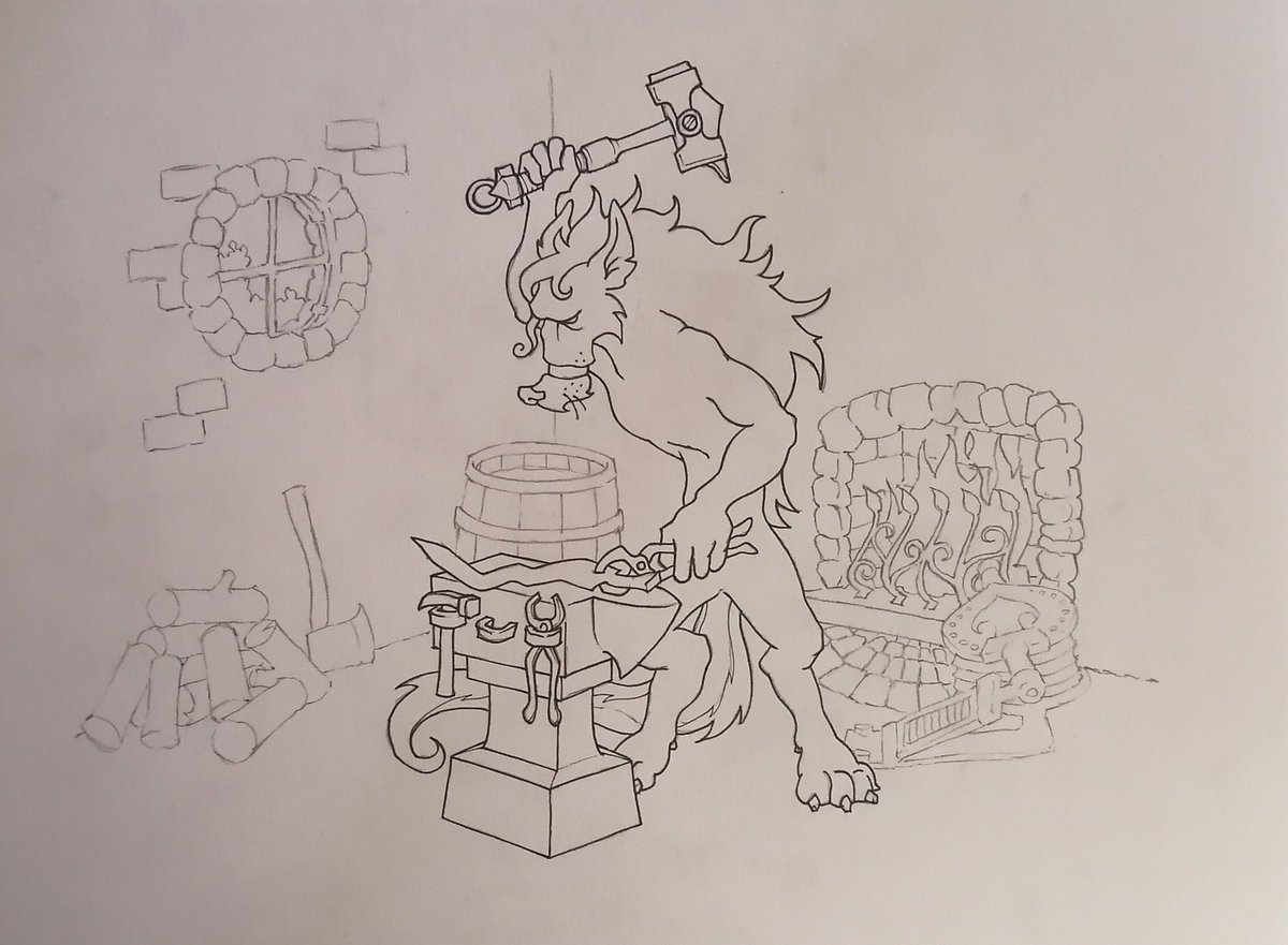 RedBarronDesign's tweet image. #WIP #ArtistOnTwitter #handdrawn  #penandink #characterdesign #characterart #traditionalart #illustration #fanyasy #blacksmith #dog #Cool #StarvingArtist