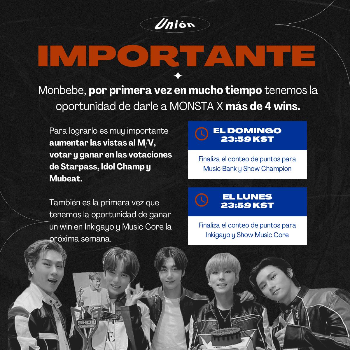 MXBolivia's tweet photo. Monbebe📢📢📢
Por primera vez en mucho tiempo tenemos la oportunidad de darle a MONSTA X más de 4 wins.

Para lograrlo es muy importante aumentar las vistas al M/V, votar y ganar en las votaciones de Starpass, Idol Champ y Mubeat.

#MONSTAX #RushHour #No_Limit @OfficialMonstaX https://t.co/mFZu7Hkl3y