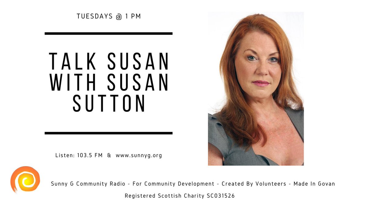 SusanSuttonACT's tweet photo. Tune in to #TalkSusan on @SunnyGRadio - 1-3pm. Topics today #StAndrewsDay #HIV #AIDS #WorldAIDSDay #freddiemercury #Askit #CancerScare #batgirl. Loads of tunes incl songs from #Scottish Musicians #DignityROW @KarmaSurround @Empress_MC #JacobandtheStarryEyedShadows https://t.co/3CsPe1TYrQ