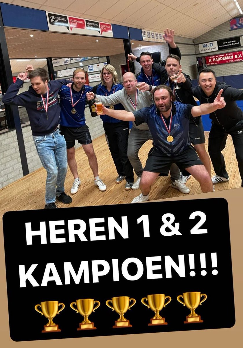 #Tafeltennis Team1 van #TTVBIT uit #EdeStad Kampioen in de 2e divisie, Team2 kampioen in 3e divisie, gefeliciteerd. tinyurl.com/y564z9np
