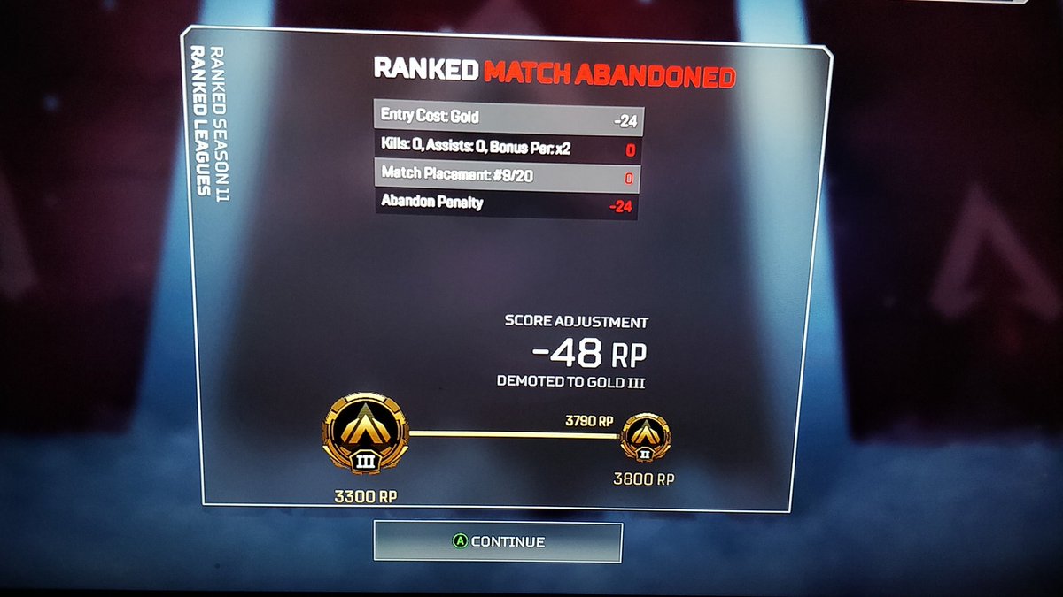 AndyElsbury's tweet photo. Cheers @Respawn for penalising me when your servers kicked me out 👎 https://t.co/ZRhd0myFGH