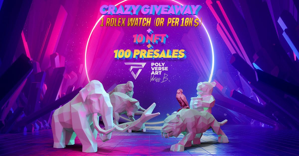 Polyverseart's tweet image. ✨Crazy Giveaway!✨

Win 1 Rolex Watch (or 10K$)
+ 10 NFT
+ 100 Presales

To Participate:

Follow us @polyverseart
RT - Like - Comment
Join the Discord!
Tag friends on this post (each comment is an extra entry) 

Winners will be randomly selected on 01.12

#nft #giveaway
