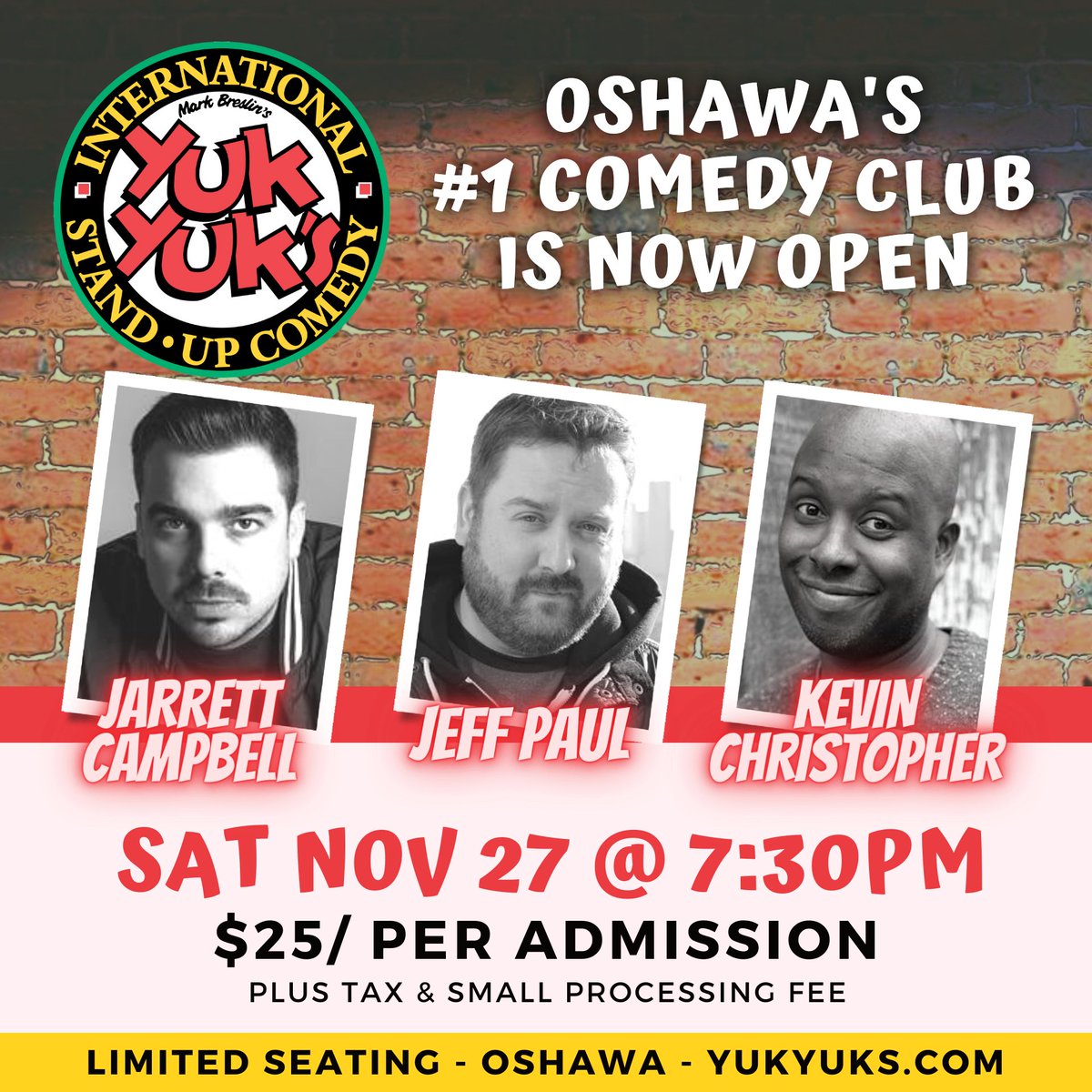 Featured on MTV, Comedy Network &amp; CBC, Jarrett Campbell is spearheading the Yuk Yuk's stage in Oshawa TONIGHT. 3 Comics, 1 show ft. JEFF PAUL &amp; KEVIN CHRISTOPHER. Shows sell out each weekend, buy you tickets now: YukYuks.com/Oshawa

#Oshawa #Durham #YukYuks #ComedyClub
