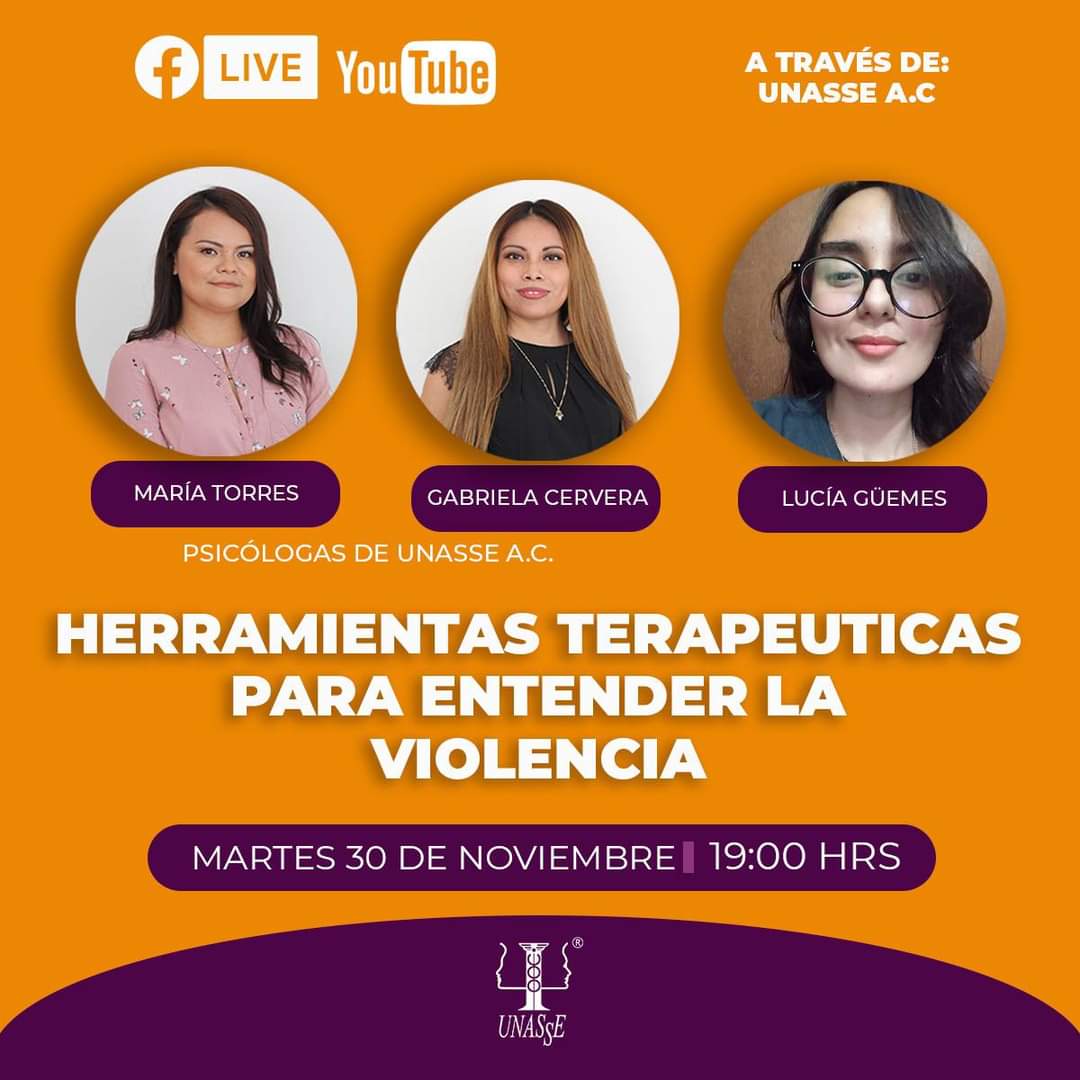 UNASSE_AC's tweet photo. ✨En el marco de los #16diasdeativismo en contra de la violencia de género, #UNASSEAC ha preparado para el día Martes 
30 de Noviembre, a las 19:00 hrs. el live con las psicólogas Gabriela Cervera y María Torres,  acompañadas de Lucia Güemes. https://t.co/OM4j9Jgkro