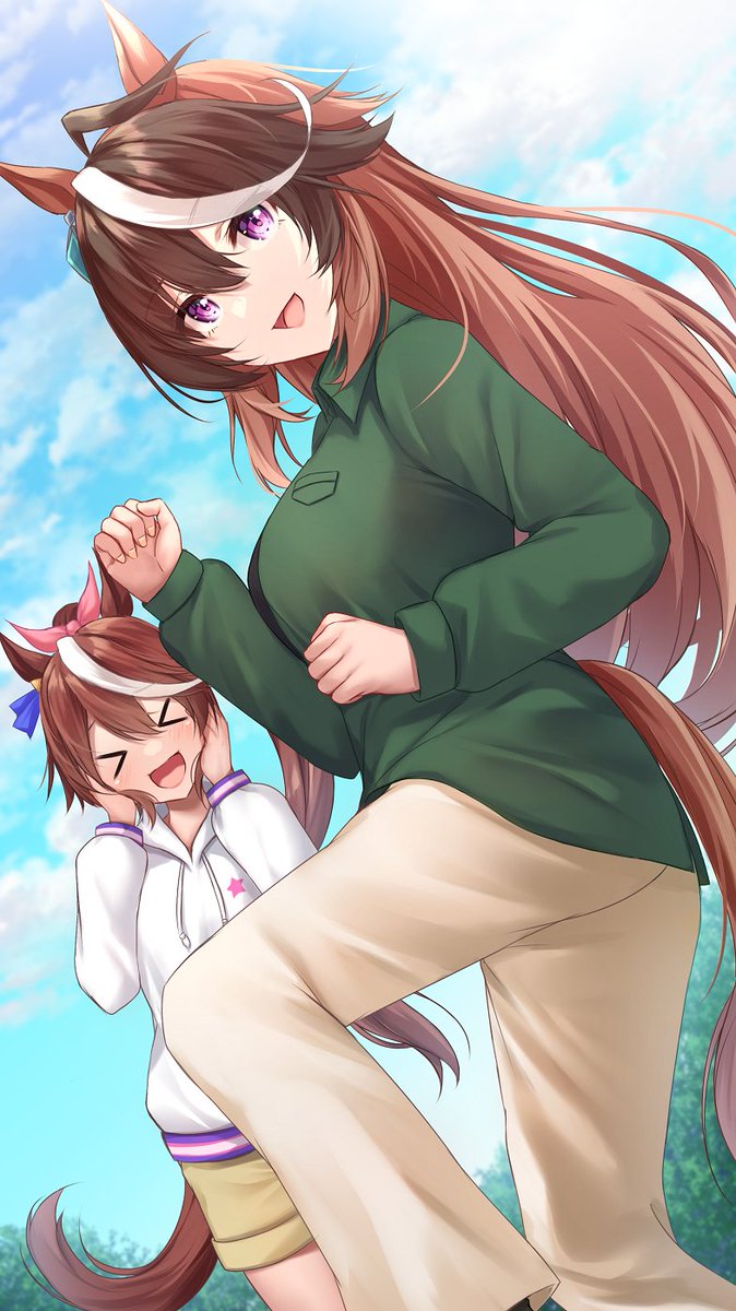 symboli rudolf (umamusume) ,tokai teio (umamusume) multiple girls streaked hair 2girls horse ears animal ears tail brown hair  illustration images