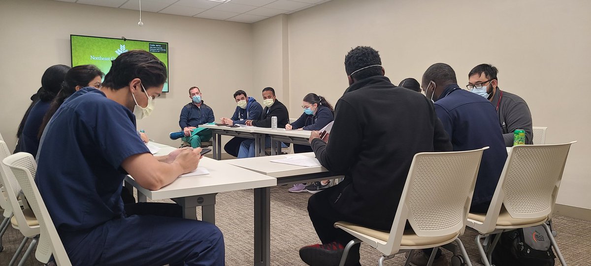 DocJim123's tweet photo. In 2019 the first residents asked why handover had to happen in CR6 @GMEInternalMed @ngmcgme . 2021: the handover are now lean, efficient shift-change rituals that residents have perfected for #handovers .#HardwiredforExcellence #DeepInterdependence #SafetyFirst culture @myNGHS https://t.co/fCBwQhA3qj